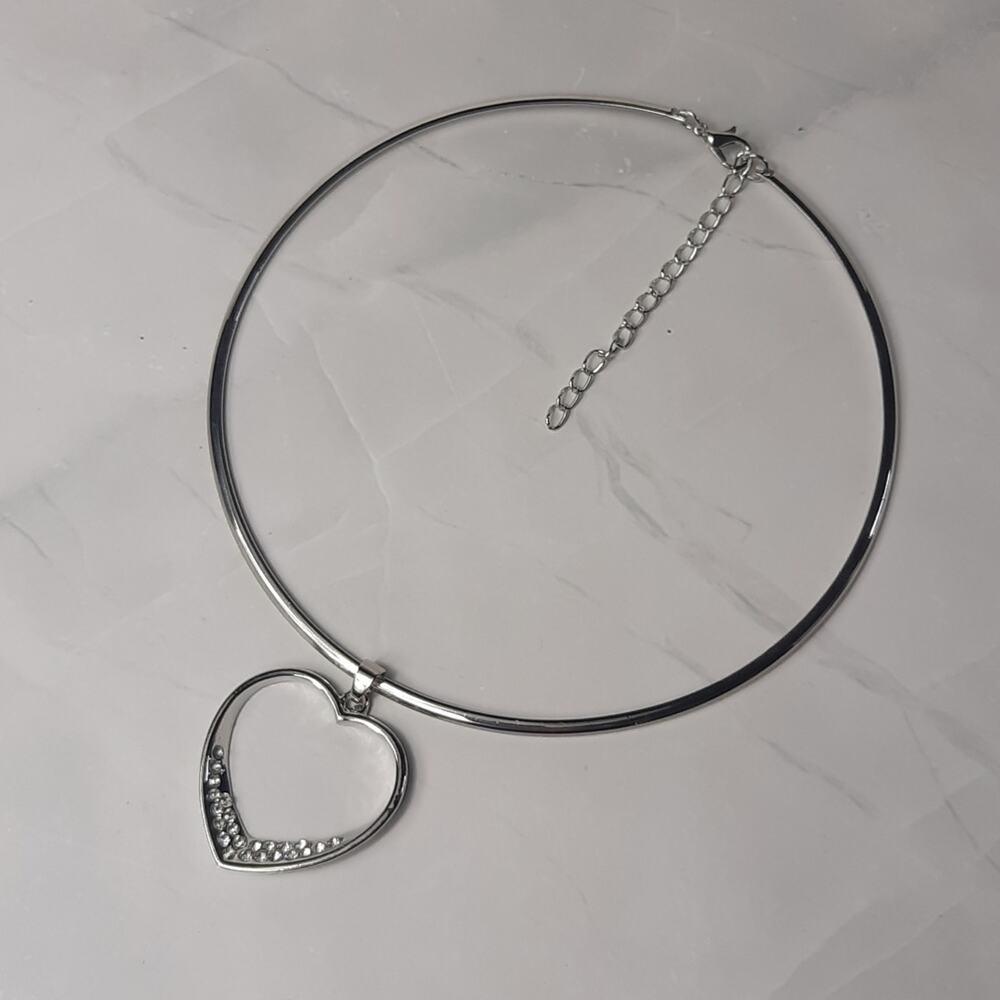 Silver and Cut Crystal Collar Necklace with Heart Pendant